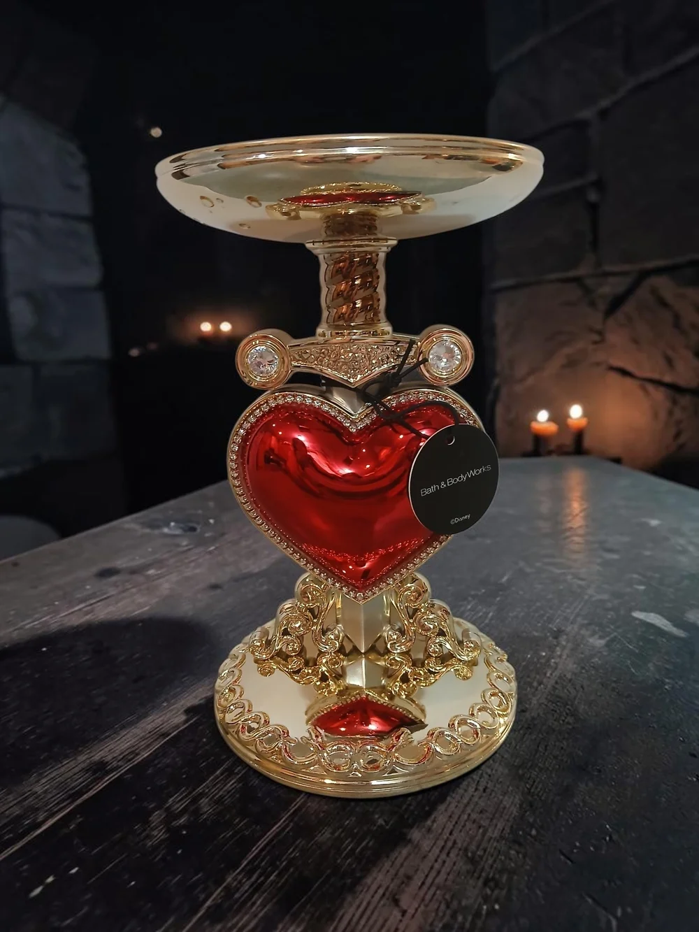 Bath & Body Works Gold Pedestal Candle Holder with Red Heart Accent